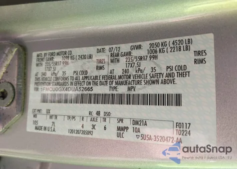 2013 Ford Escape Se from USA, damaged, VIN 1FMCU0GX4DUA52665